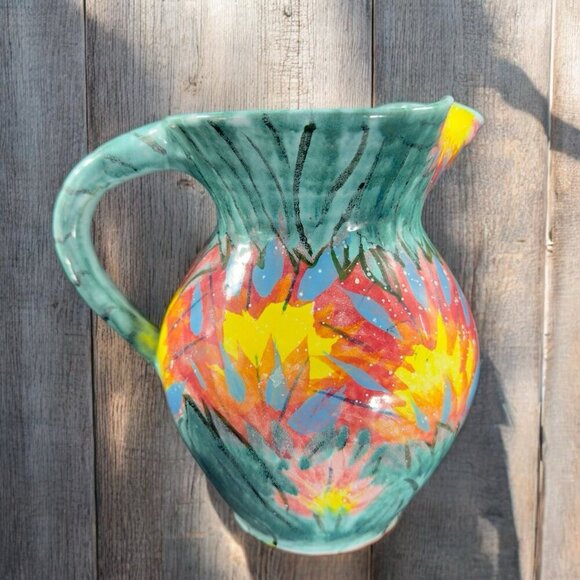 Vietri Italian RedWare Pottery Pitcher Carafe Jug Hand Painted Large Italy VTG - Picture 2 of 16